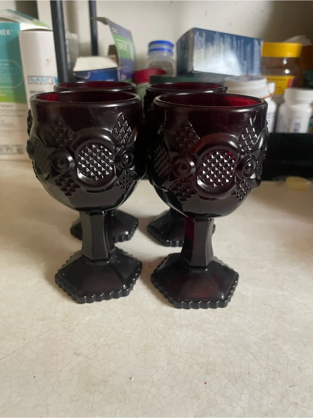 4piece burgundy Avon glasses